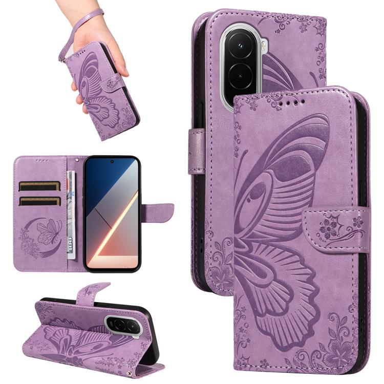 

For Xiaomi Poco M7 4G 169mm Swallowtail Butterfly Embossed Leather Phone Case(Purple)