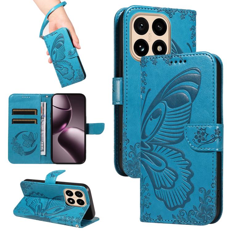 

For Xiaomi 15T 5G Swallowtail Butterfly Embossed Leather Phone Case(Blue)