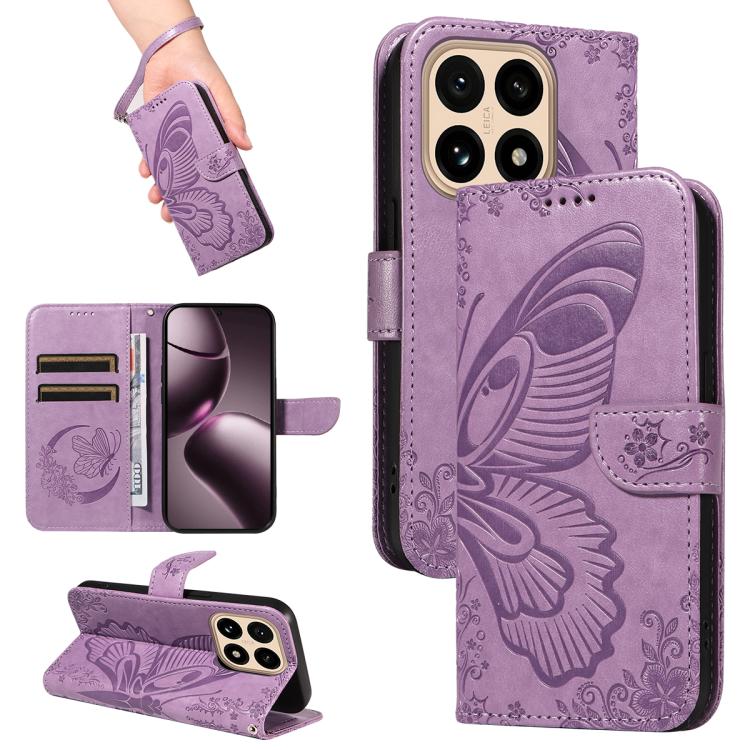 

For Xiaomi 15T 5G Swallowtail Butterfly Embossed Leather Phone Case(Purple)