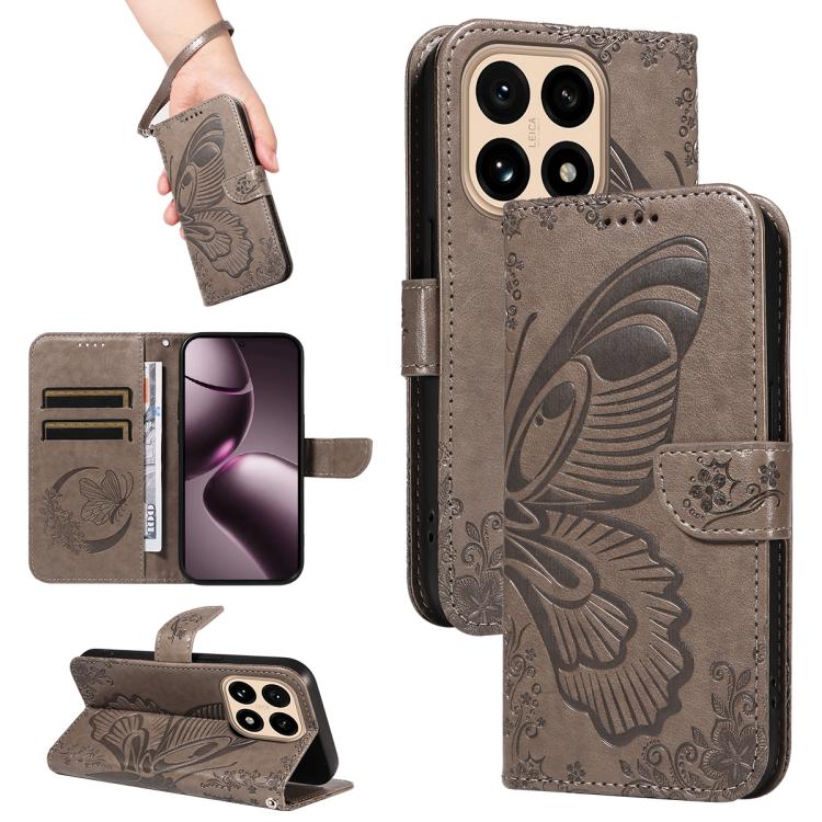 

For Xiaomi 15T 5G Swallowtail Butterfly Embossed Leather Phone Case(Grey)