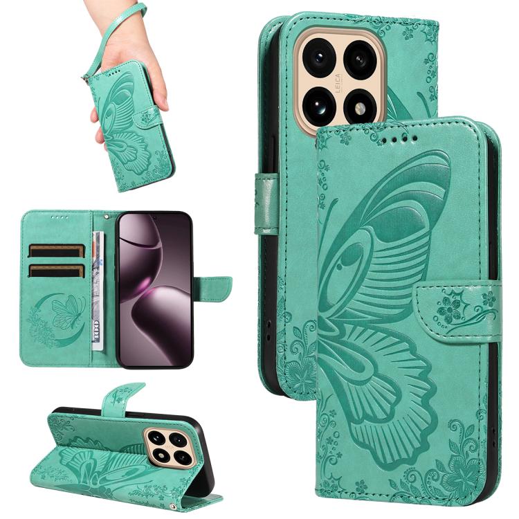 

For Xiaomi 15T 5G Swallowtail Butterfly Embossed Leather Phone Case(Green)