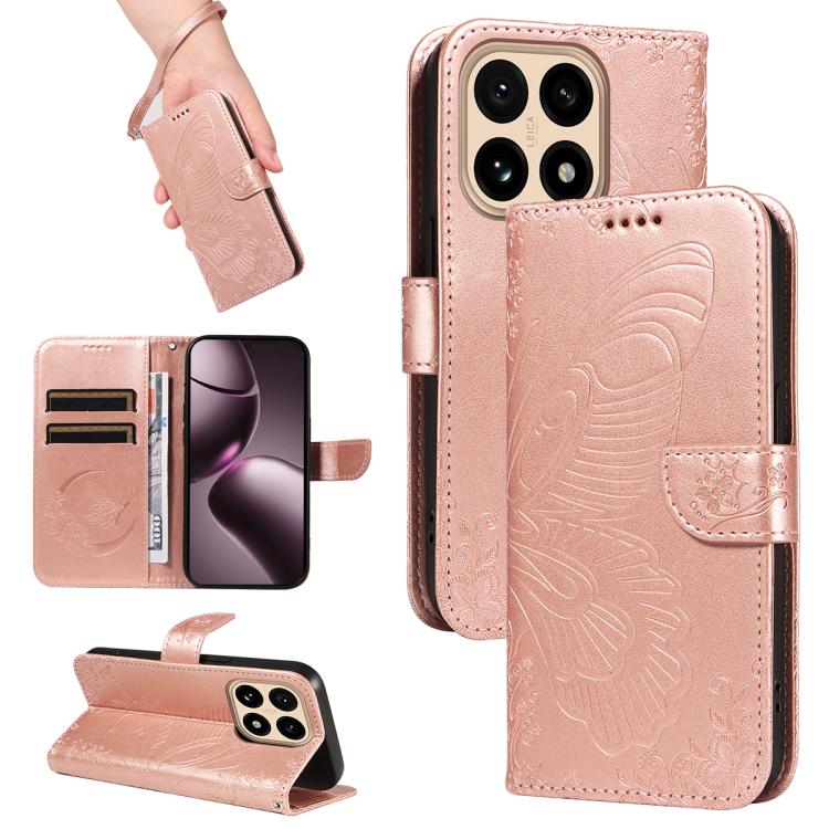 

For Xiaomi 15T 5G Swallowtail Butterfly Embossed Leather Phone Case(Rose Gold)