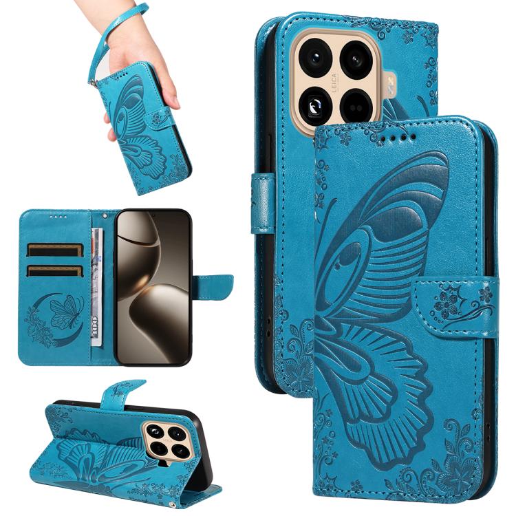 

For Xiaomi 15T Pro 5G Swallowtail Butterfly Embossed Leather Phone Case(Blue)