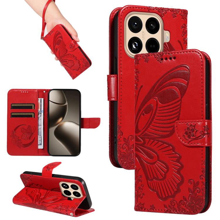

For Xiaomi 15T Pro 5G Swallowtail Butterfly Embossed Leather Phone Case(Red)