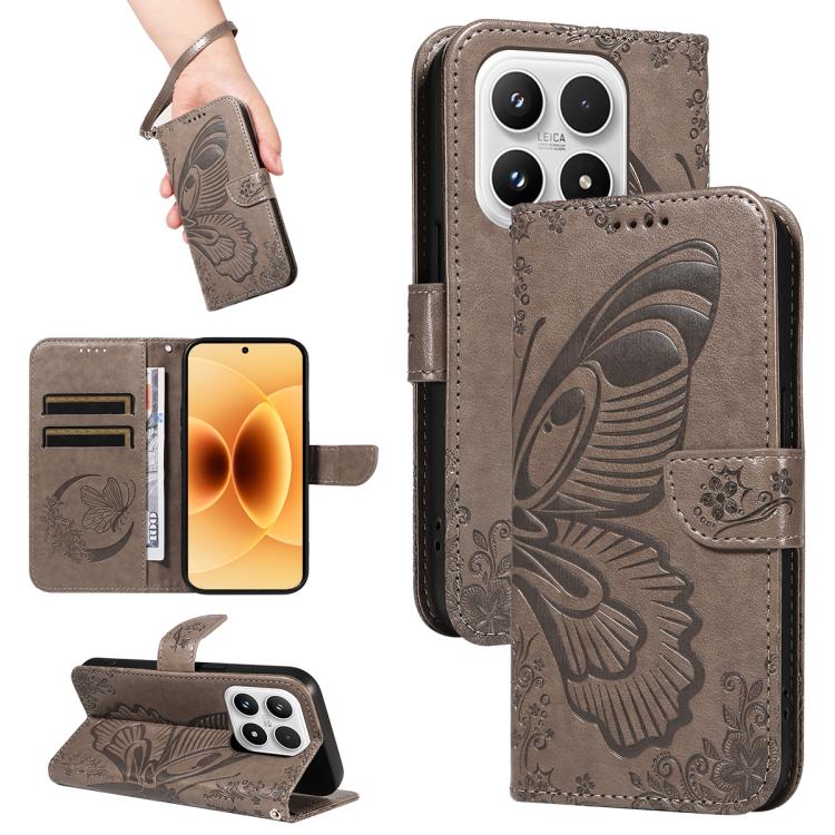 

For Xiaomi 17 Swallowtail Butterfly Embossed Leather Phone Case(Grey)