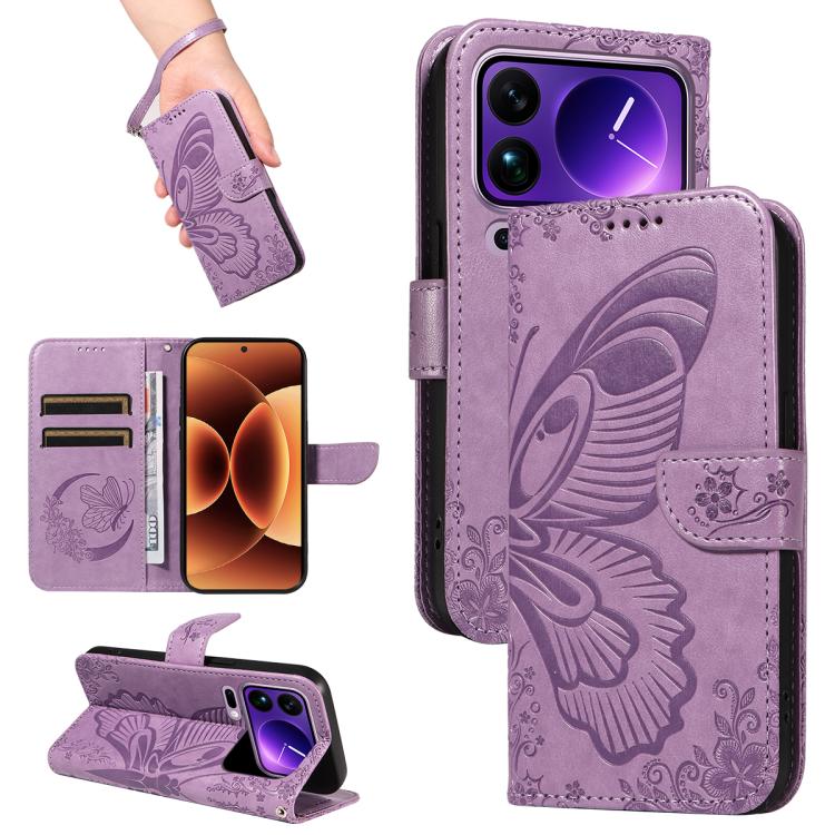 

For Xiaomi 17 Pro Max Swallowtail Butterfly Embossed Leather Phone Case(Purple)