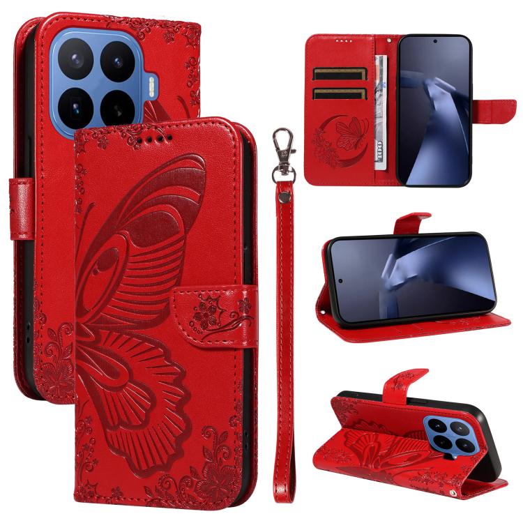 

For Xiaomi 17T 5G Global Swallowtail Butterfly Embossed Leather Phone Case(Red)