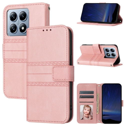 

For Xiaomi 14T Pro Embossed Stripes Skin Feel Leather Phone Case(Pink)