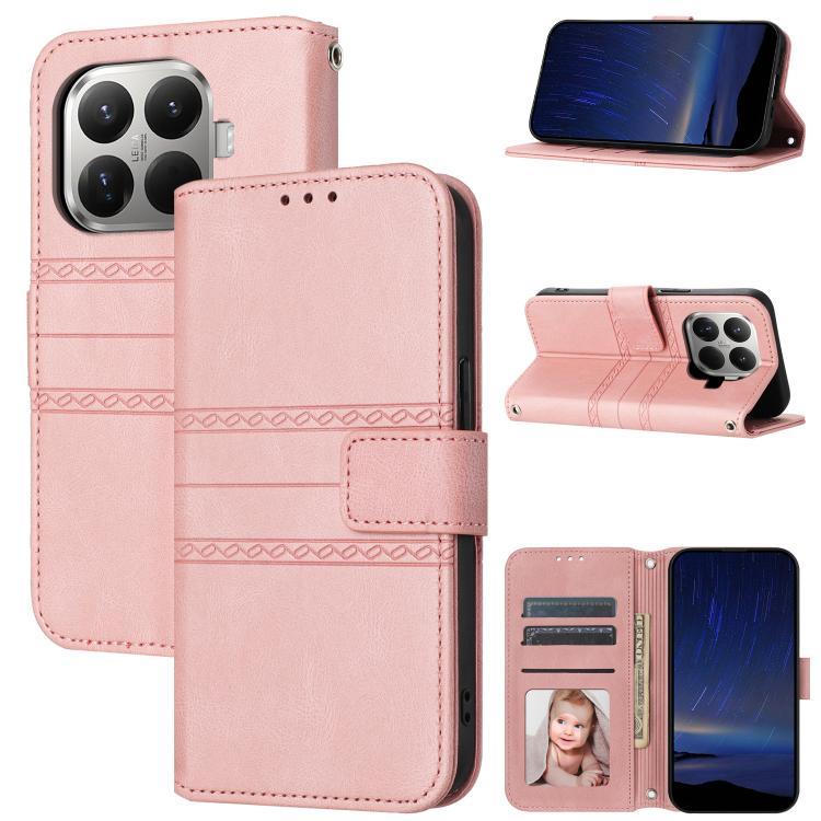 

For Xiaomi 15T Pro 5G Embossed Stripes Skin Feel Leather Phone Case(Pink)