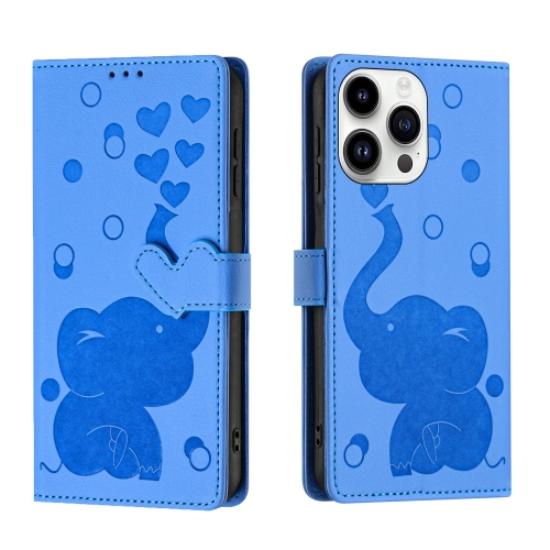 

For iPhone 16 Pro Max Cartoon Elephant Embossed Leather Phone Case(Blue)