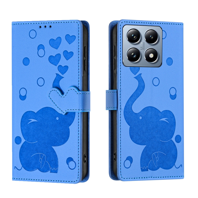 

For Xiaomi 14T Pro Cartoon Elephant Embossed Leather Phone Case(Blue)