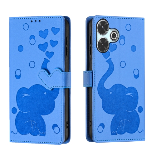 

For Redmi 13 4G / 5G Cartoon Elephant Embossed Leather Phone Case(Blue)