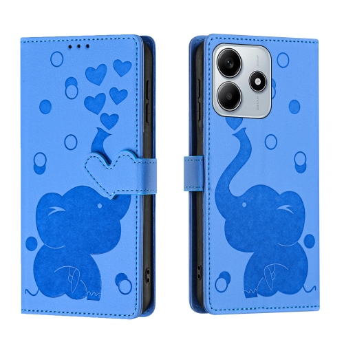 

For Redmi Note 14 5G Cartoon Elephant Embossed Leather Phone Case(Blue)