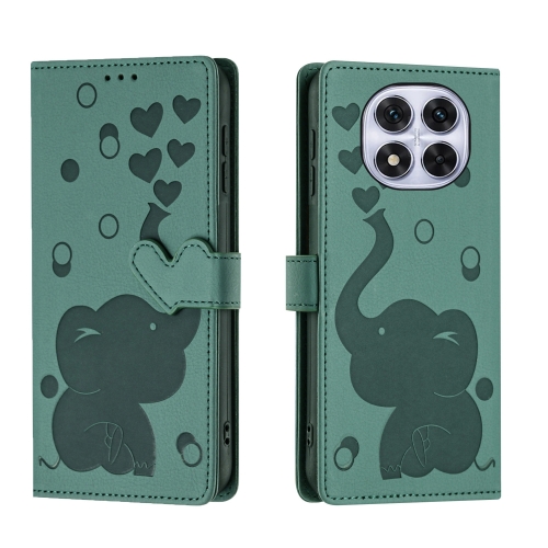 

For Redmi Note 14 Pro 5G Cartoon Elephant Embossed Leather Phone Case(Green)