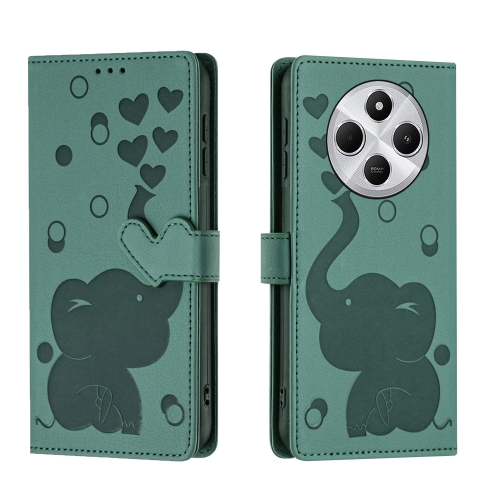 

For Redmi 14C 4G Cartoon Elephant Embossed Leather Phone Case(Green)