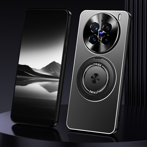 

For vivo X200 Pro Rotating Holder Frosted Metal Phone Case(Black)