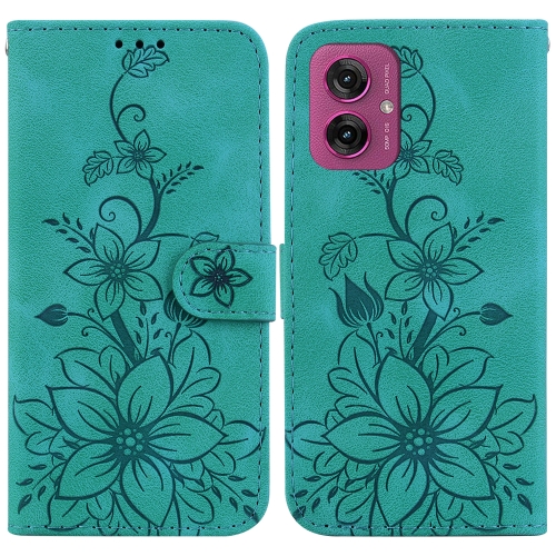 

For Motorola Moto G55 Lily Embossed Leather Phone Case(Green)