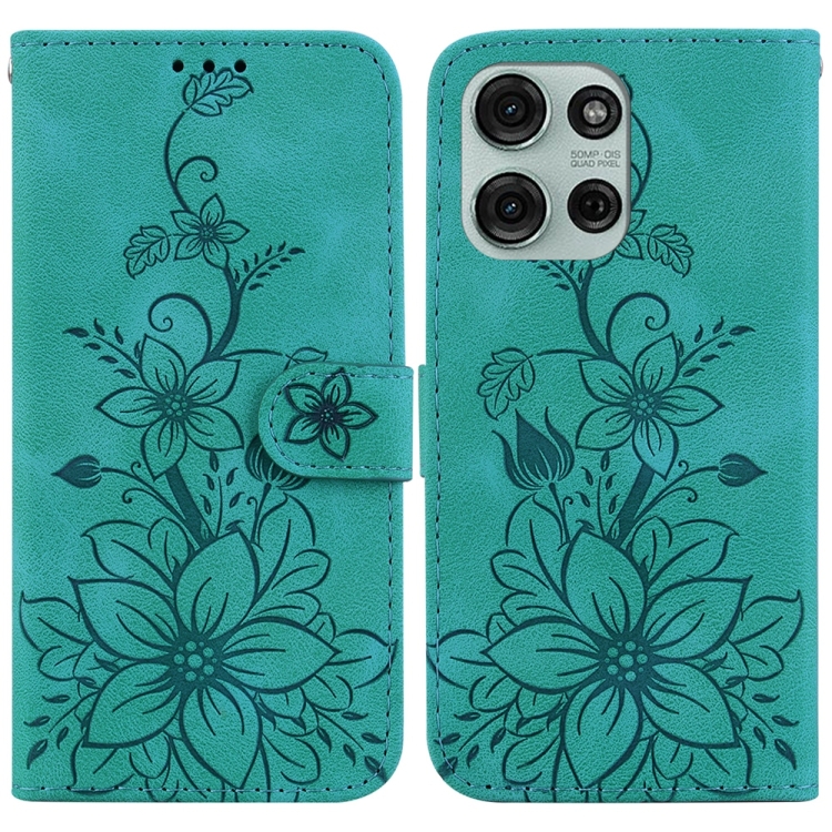 

For Motorola Moto G75 5G Lily Embossed Leather Phone Case(Green)