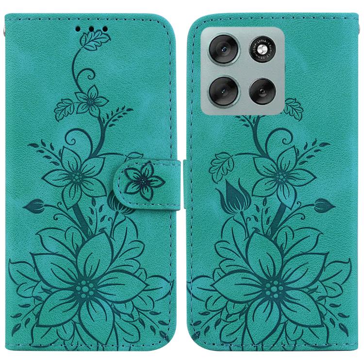 

For Motorola Moto G56 5G / G66j 5G / G66y 5G Lily Embossed Leather Phone Case(Green)
