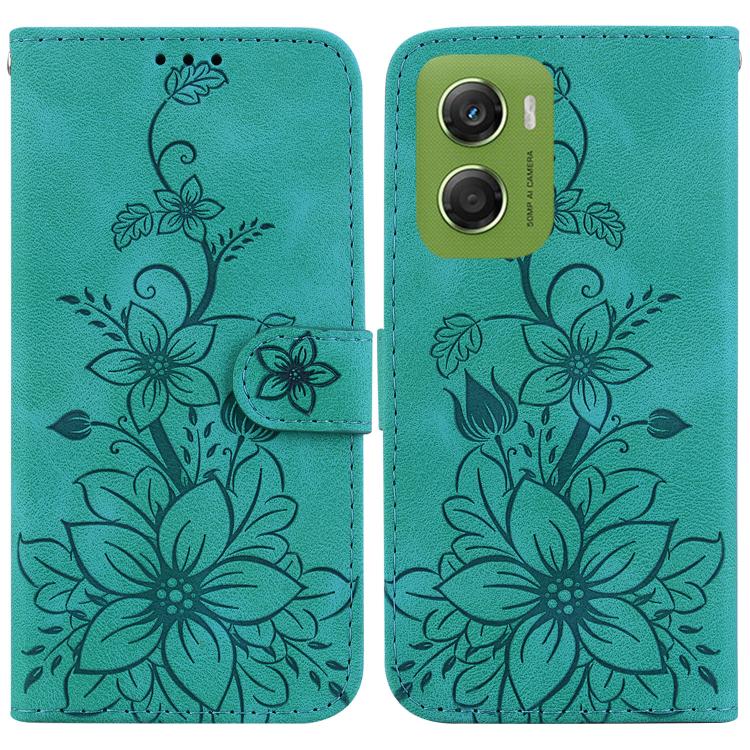

For Motorola Moto G06 4G Lily Embossed Leather Phone Case(Green)