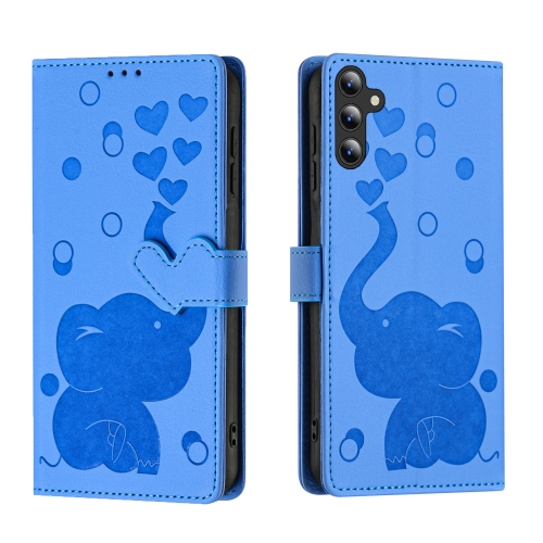 For Samsung Galaxy A16 5G Cartoon Elephant Embossed Leather Phone Case(Blue)