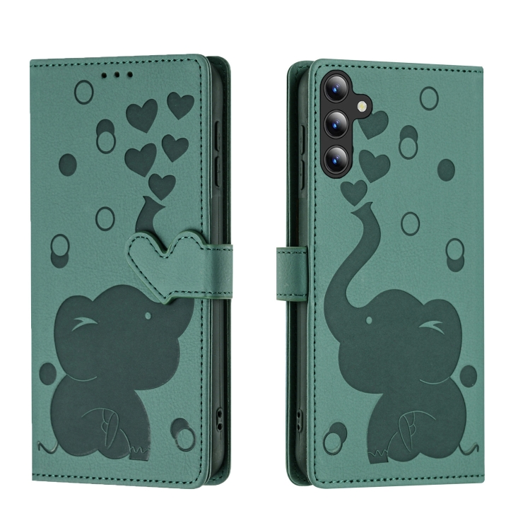 

For Samsung Galaxy S24+ 5G Cartoon Elephant Embossed Leather Phone Case(Green)