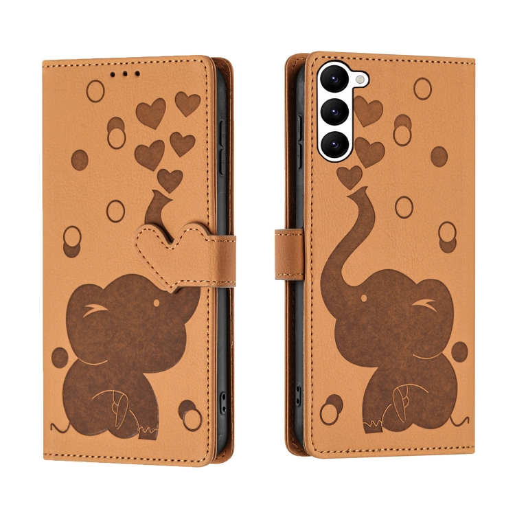 

For Samsung Galaxy S23+ 5G Cartoon Elephant Embossed Leather Phone Case(Yellow)