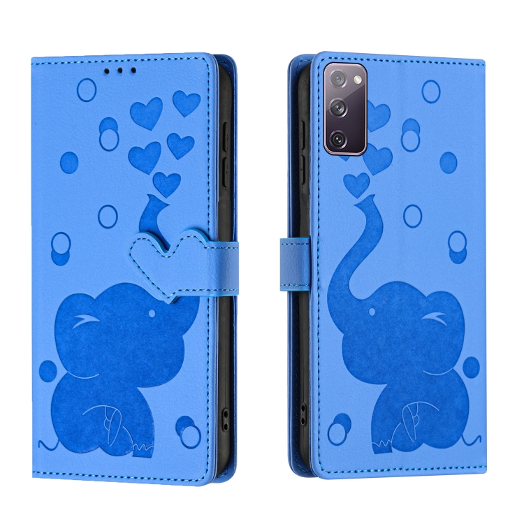 

For Samsung Galaxy S20 FE Cartoon Elephant Embossed Leather Phone Case(Blue)
