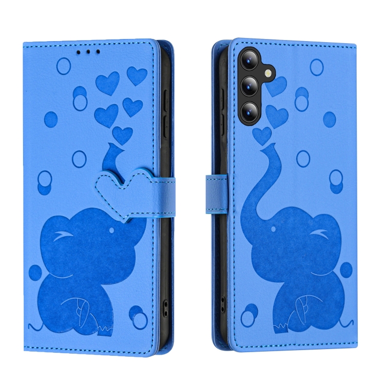 

For Samsung Galaxy S25+ 5G Cartoon Elephant Embossed Leather Phone Case(Blue)