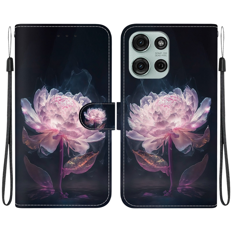 

For Motorola Moto G75 5G Crystal Texture Colored Drawing Leather Phone Case(Purple Peony)