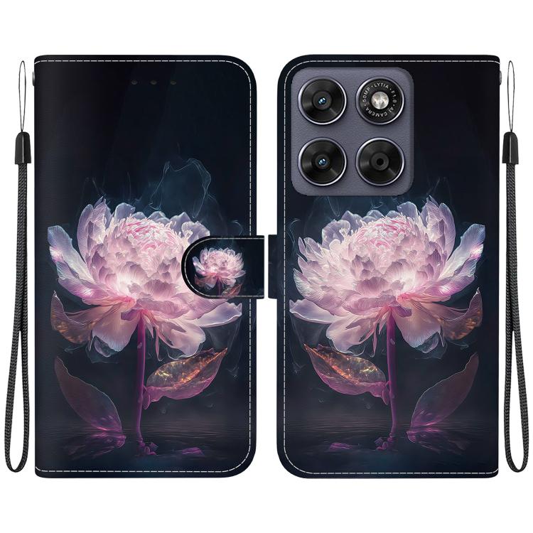 

For Motorola Moto G67 5G / Moto G77 5G Crystal Texture Colored Drawing Leather Phone Case(Purple Peony)