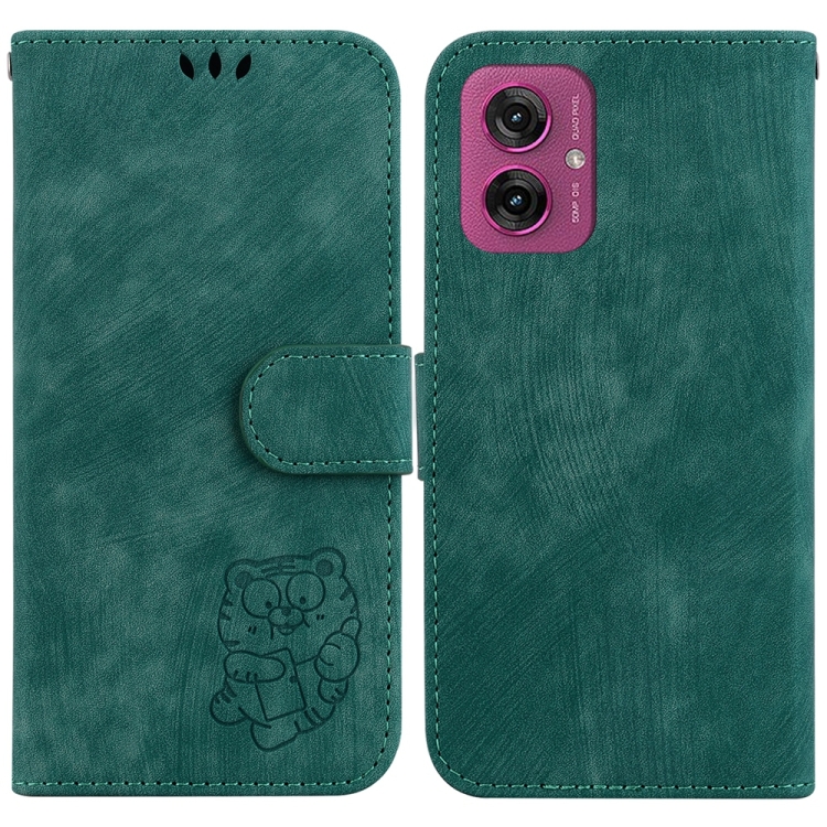

For Motorola Moto G55 Little Tiger Embossed Leather Phone Case(Green)