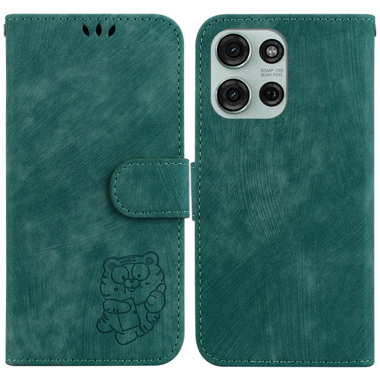 

For Motorola Moto G75 5G Little Tiger Embossed Leather Phone Case(Green)