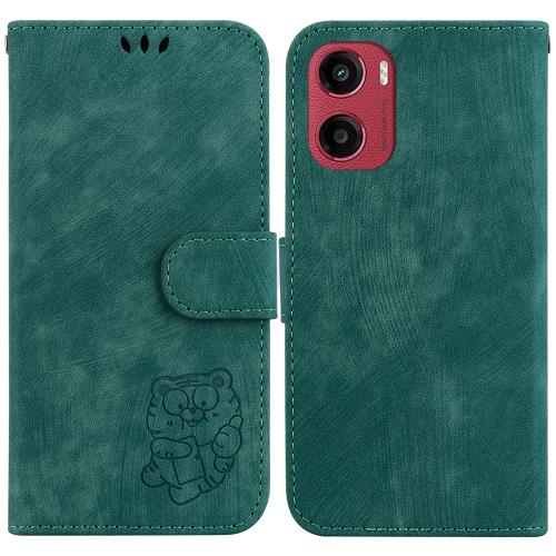 

For Motorola Moto G05 / E15 Little Tiger Embossed Leather Phone Case(Green)