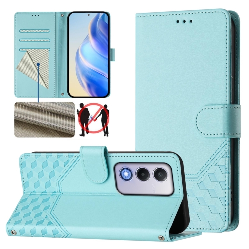 

For OPPO A80 5G European / K12x 5G Global Honeycomb Embossing RFID Leather Phone Case(Mint Green)