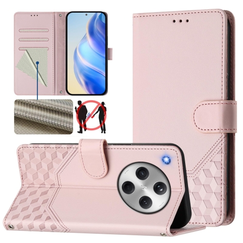 

For OPPO Find X8 Honeycomb Embossing RFID Leather Phone Case(Pink)