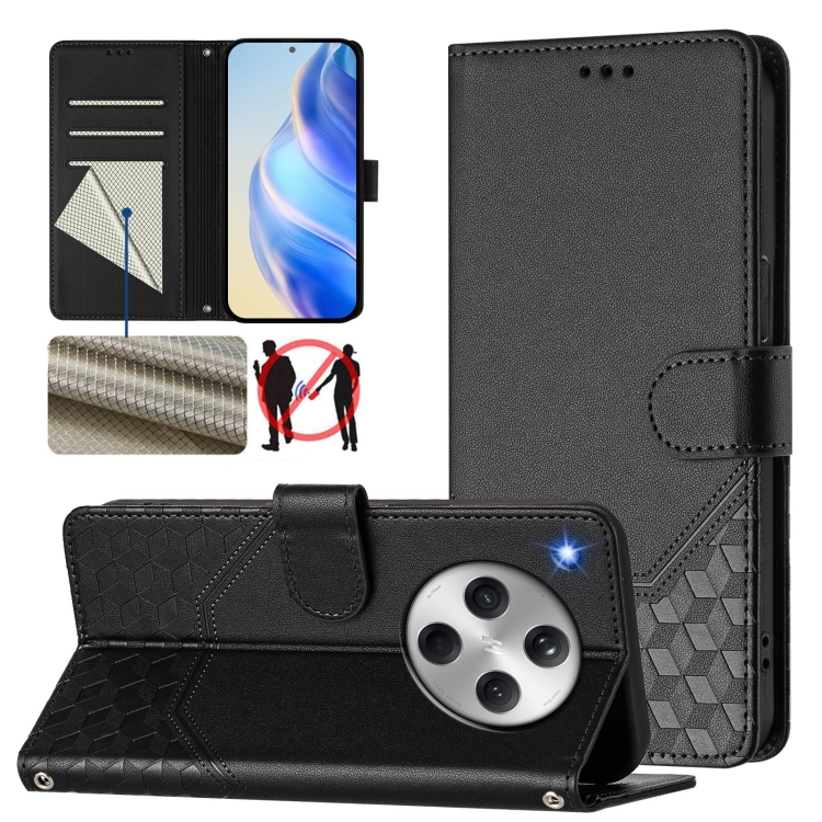 

For OPPO Find X8 Honeycomb Embossing RFID Leather Phone Case(Black)