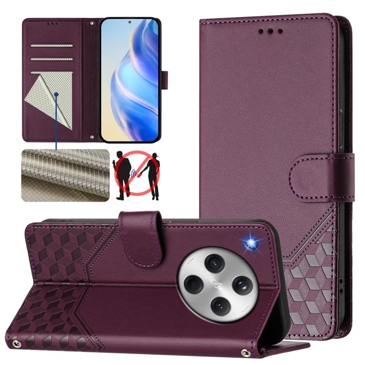 

For OPPO Find X8 Honeycomb Embossing RFID Leather Phone Case(Violet)