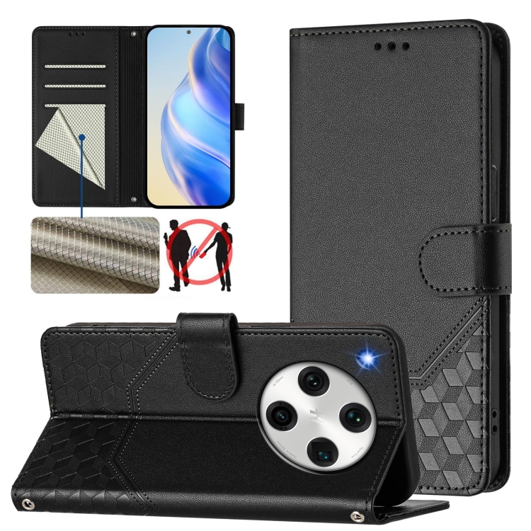 

For OPPO Find X8 Pro Honeycomb Embossing RFID Leather Phone Case(Black)