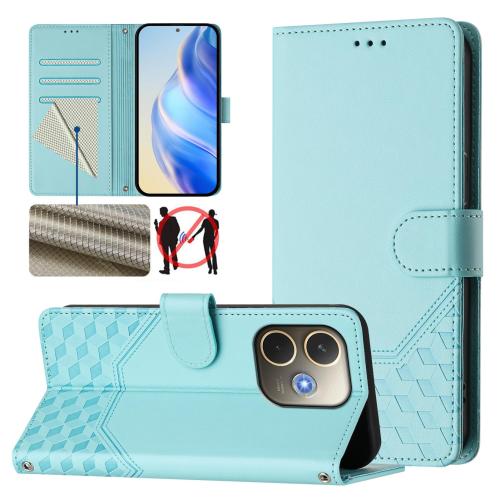 

For OPPO A5 Pro 5G Global Honeycomb Embossing RFID Leather Phone Case(Mint Green)