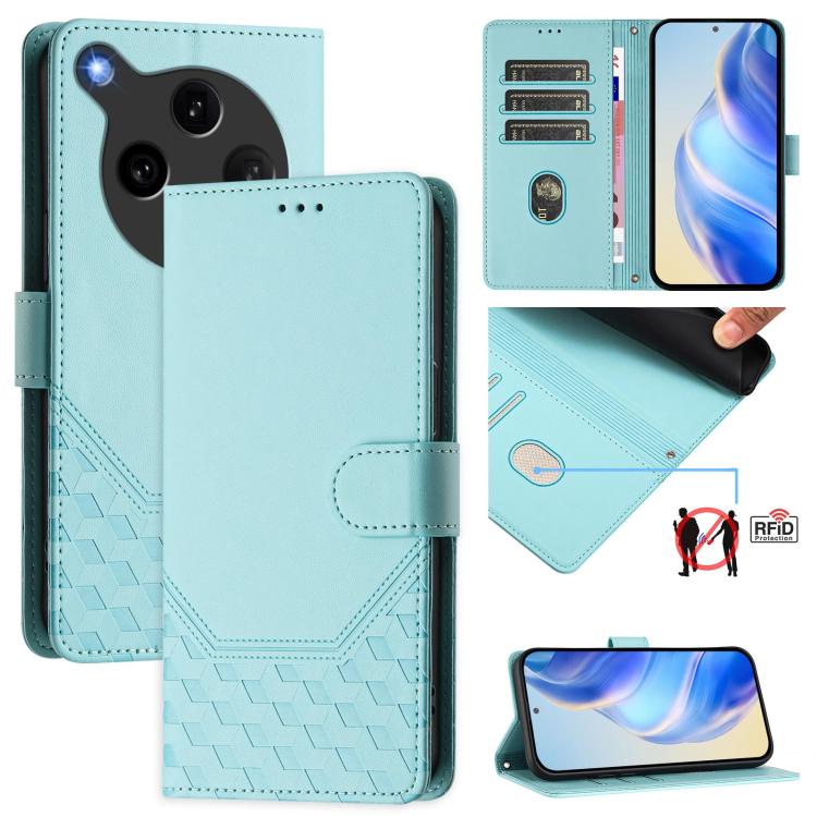 

For OPPO Find X8 Ultra 5G Honeycomb Embossing RFID Leather Phone Case(Mint Green)