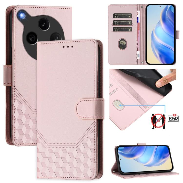 

For OPPO Find X8 Ultra 5G Honeycomb Embossing RFID Leather Phone Case(Pink)