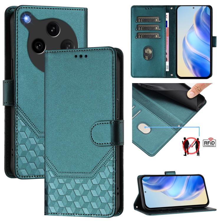 

For OPPO Find X8 Ultra 5G Honeycomb Embossing RFID Leather Phone Case(Peacock Green)