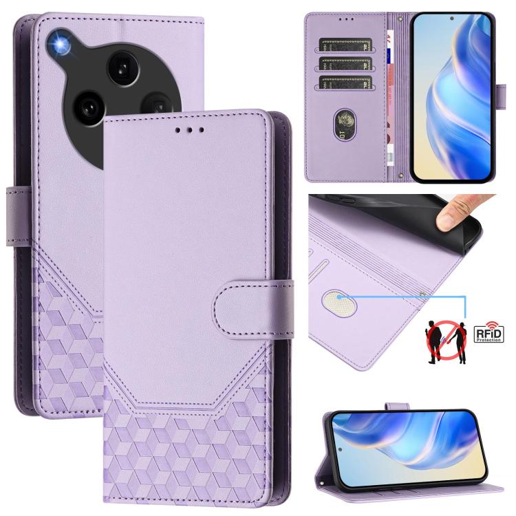 

For OPPO Find X8 Ultra 5G Honeycomb Embossing RFID Leather Phone Case(Light Purple)
