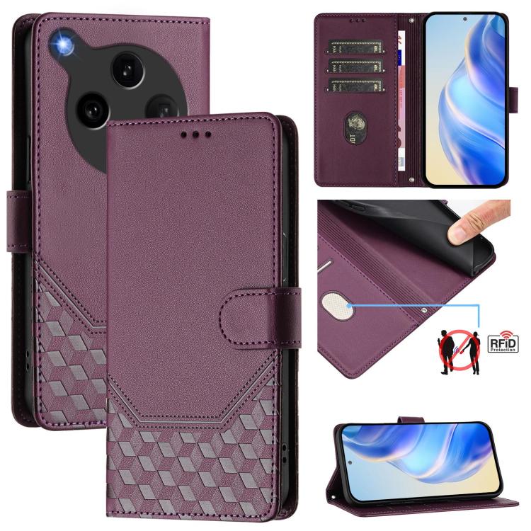 

For OPPO Find X8 Ultra 5G Honeycomb Embossing RFID Leather Phone Case(Violet)