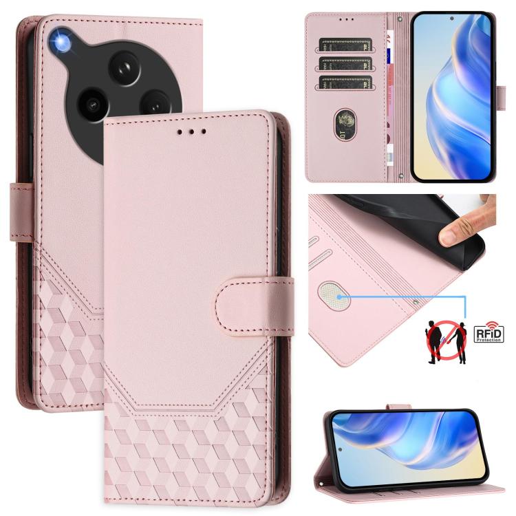 

For OPPO Find X8s+ 5G Honeycomb Embossing RFID Leather Phone Case(Pink)