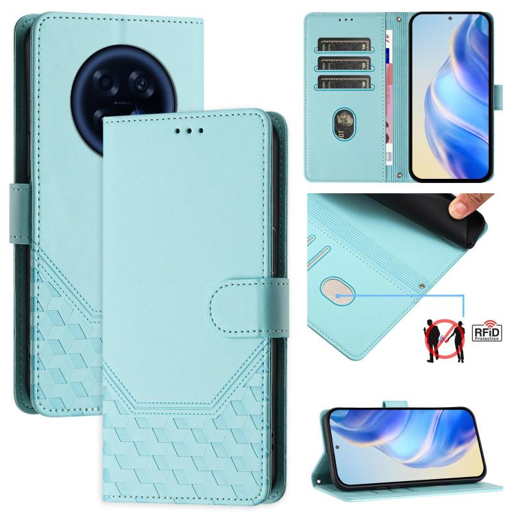 

For OPPO A6 GT 5G Honeycomb Embossing RFID Leather Phone Case(Mint Green)