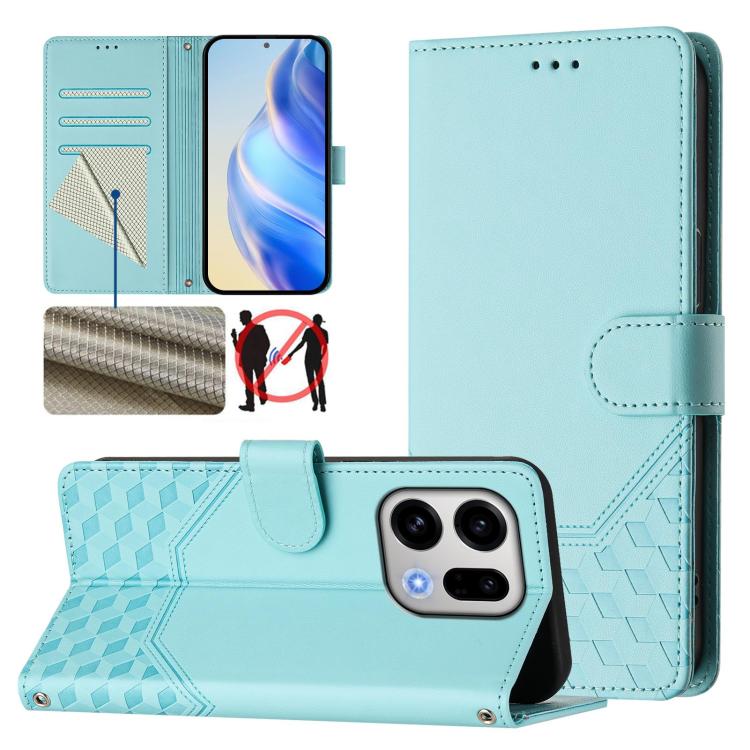 

For OPPO Find X9 Honeycomb Embossing RFID Leather Phone Case(Mint Green)