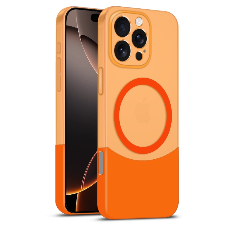 

For iPhone 16 Pro Dual Color Stitching MagSafe Magnetic PC Phone Case(Orange)
