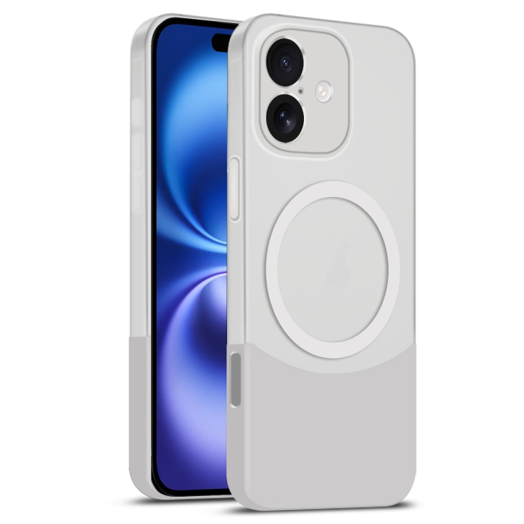 

For iPhone 16 Dual Color Stitching MagSafe Magnetic PC Phone Case(White)